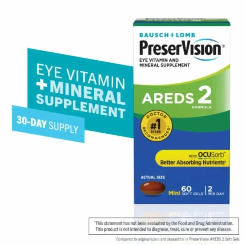 PreserVision AREDS 2 Formula + Multivitamin Eye Vitamin with Lutein and Zeaxanthin Softgels, 60 ct Bausch & Lomb