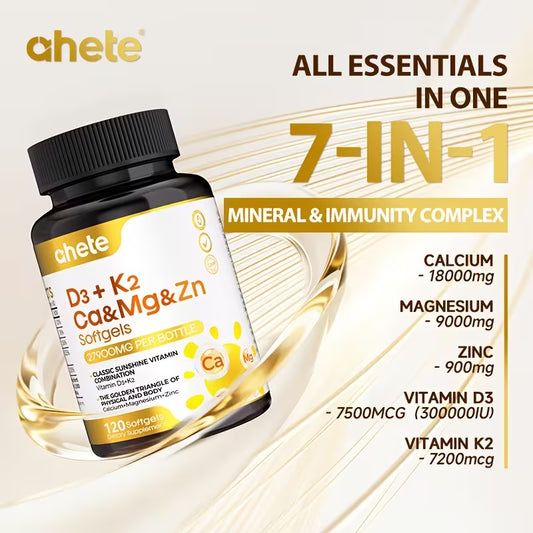 AHETE D3+K2 Softgels | D3, K2, Calcium, Magnesium, Zinc Peaceful Pleasures