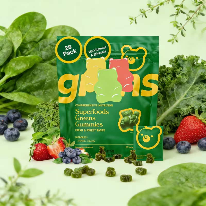 Superfoods Greens Gummies – 60 Daily Nutrition Gummies Peaceful Pleasures
