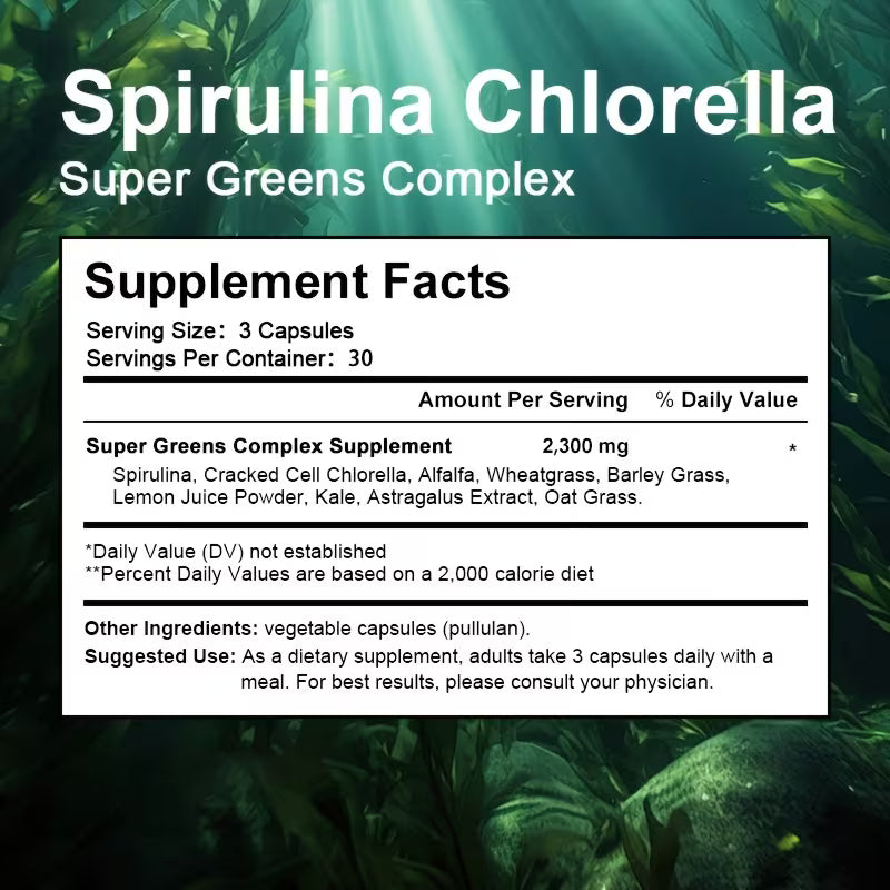 Spirulina & Chlorella 2300mg – 90 Capsules Peaceful Pleasures