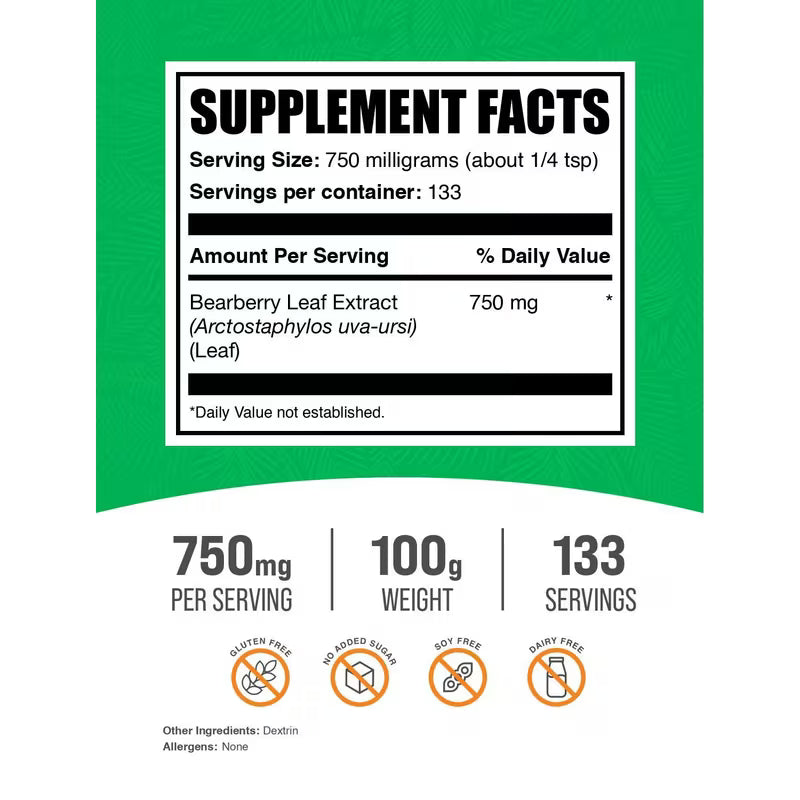 Supplement facts label with green border and black text on a white background
