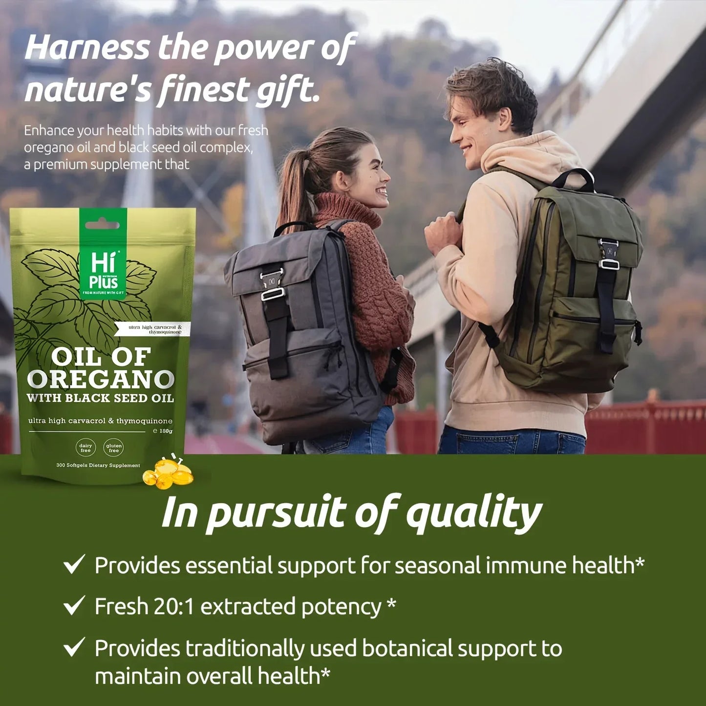 Hi Plus Oil Of Oregano Softgels 300 Count | 2-in-1 Formula With Black Seed Oil 200mg, 4X Strength Carvacrol & Thymoquinone | Plant-Based, Immune Support Herbal Supplements Dropshipman