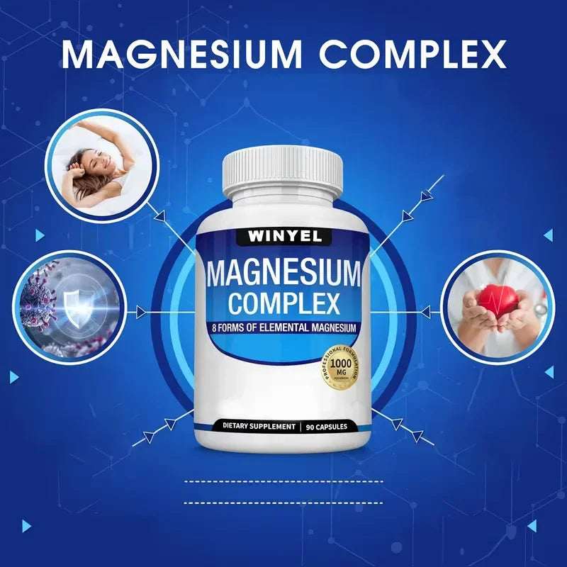 Magnesium Complex Capsules with Malate and Glycinate Plus 8 Elemental Magnesium - 2 Pack (180 Capsules) Dietary Supplement Peaceful Pleasures Health and Wellness
