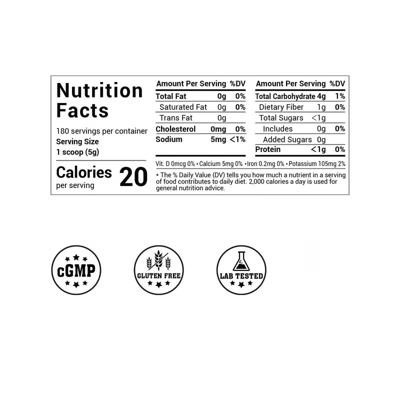 Nutrition facts label with certification icons on a white background