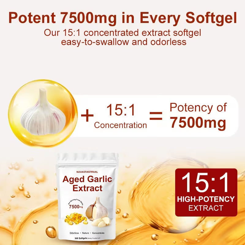 High Potency Aged Garlic Softgels – 300 Count, 7,500mg Peaceful Pleasures