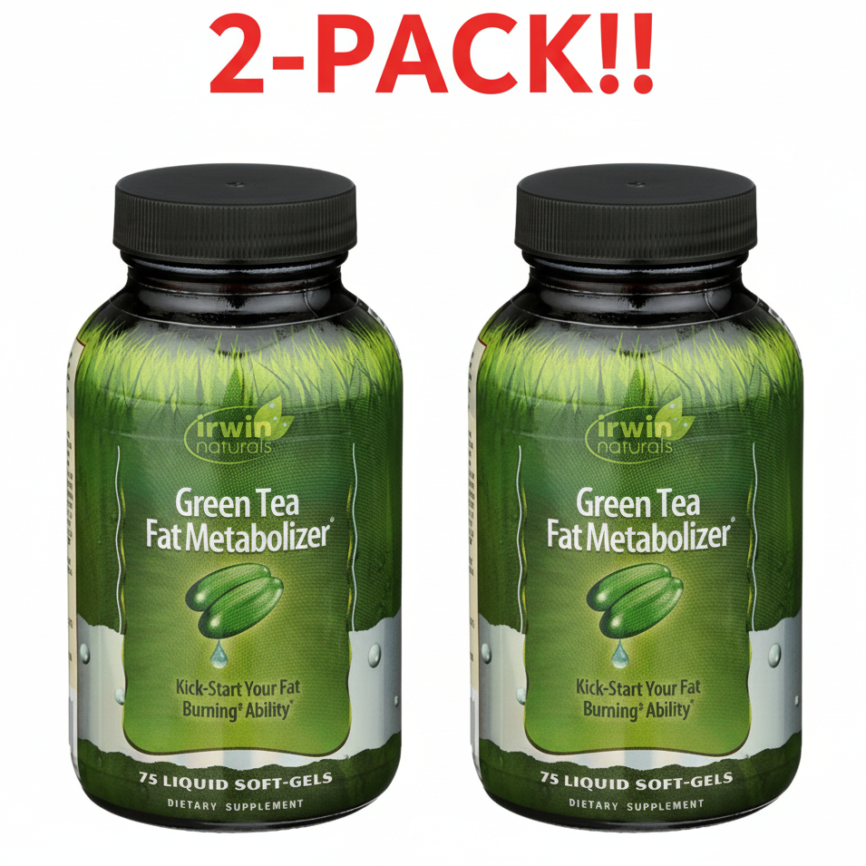 Green Tea Fat Metabolizer supplement bottle with Irwin Naturals branding on a white background