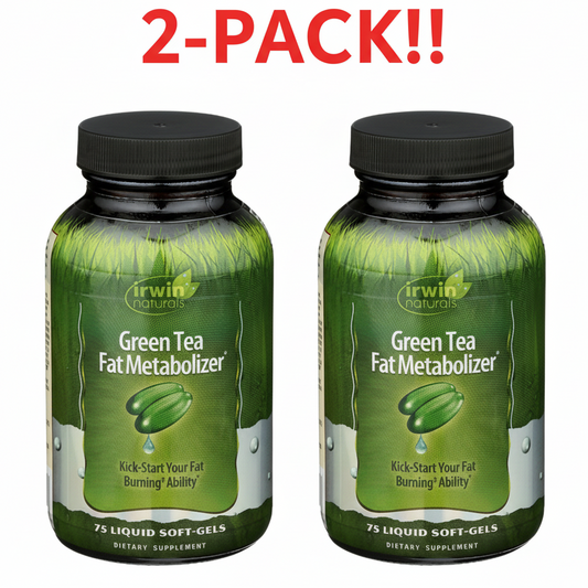 Green Tea Fat Metabolizer supplement bottle with Irwin Naturals branding on a white background