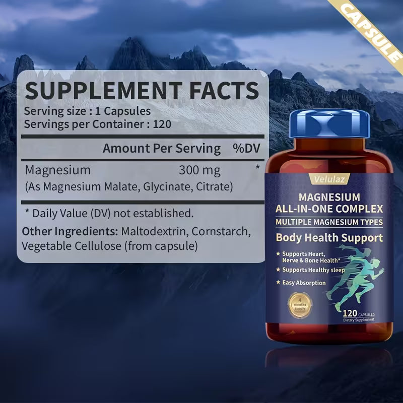 Supplement bottle with label against a mountainous background
