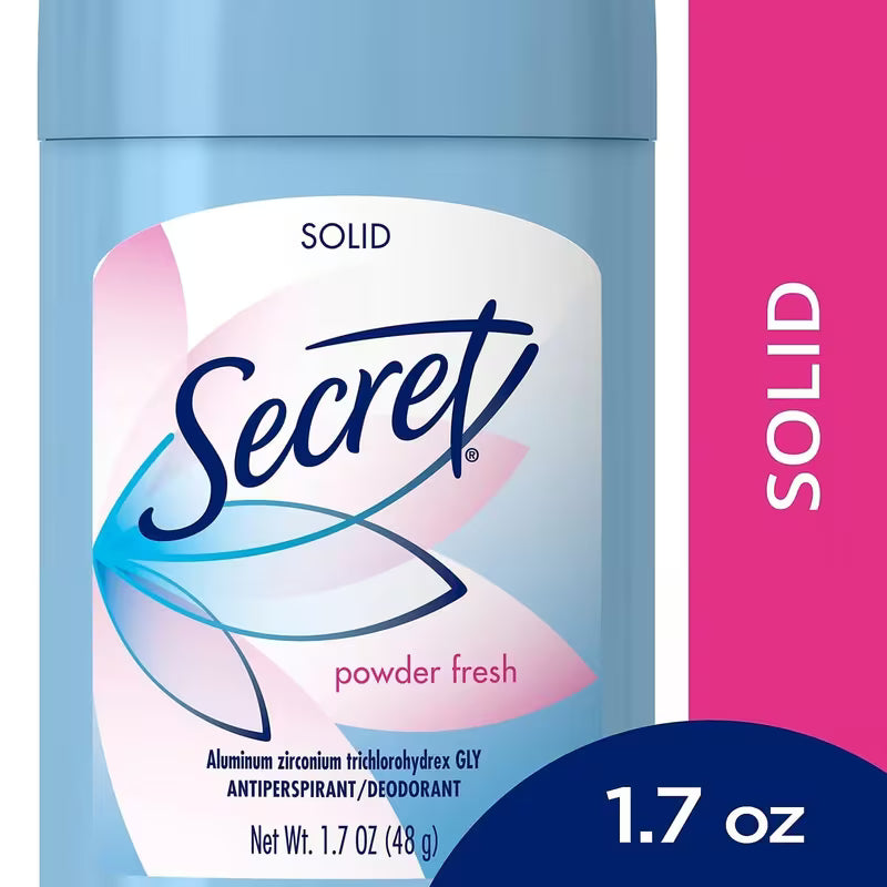 Secret solid antiperspirant deodorant in powder fresh scent on a white background
