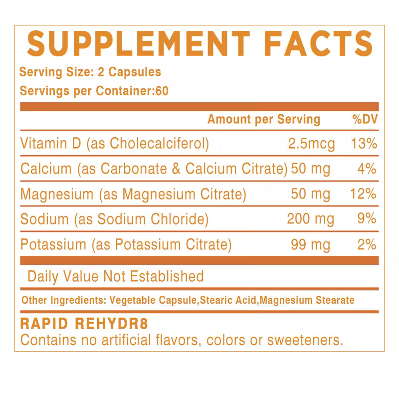 Supplement facts label with various nutrients per serving on a white background