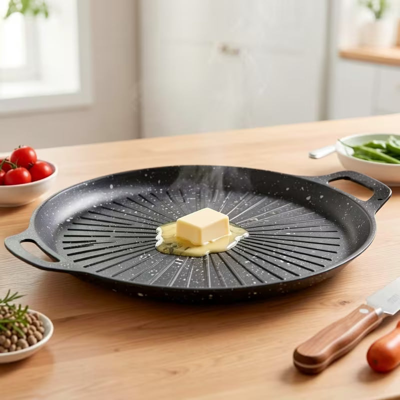 BBQ Griddle Pan with Dual-Handle & Oil Drain Groove Peaceful Pleasures