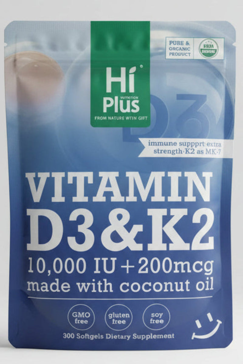 Hi Plus Vitamin D3 10,000 IU + K2 MK-7 – 300 Softgels Dietary Supplement Hi Plus