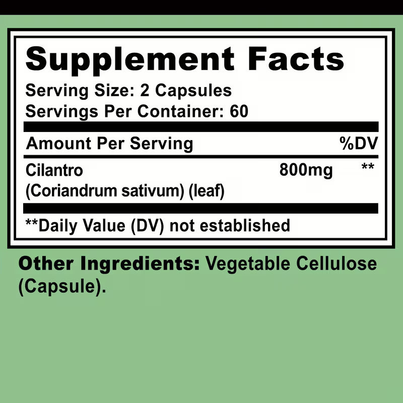 Cilantro 800mg Antioxidant Supplement | Immune Health | 120 Capsules Peaceful Pleasures