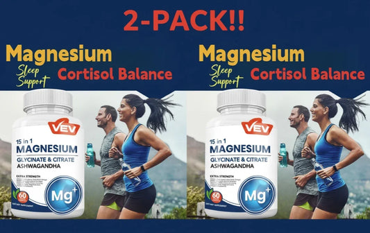300mg Magnesium Complex Stress & Sleep Support With Ashwagandha, L-Theanine, Glycinate Citrate Malate (60 Capsules - 2 Pack) Peaceful Pleasures Health and Wellness