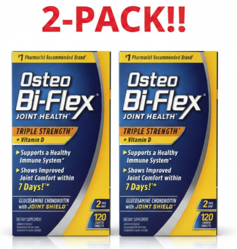 Two boxes of Osteo Bi-Flex Joint Health Triple Strength supplement with a '2-Pack!' label.