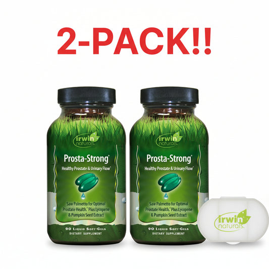 Two bottles of Prosta-Strong dietary supplement with a white background