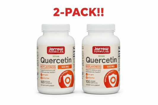 Two bottles of Jarrow Formulas Quercetin supplement with a '2-Pack!' label on a white background.