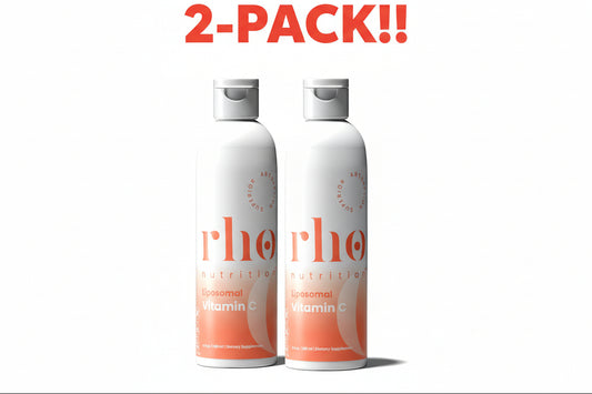 Two bottles of 'rho' product with '2-Pack!' text on a white background