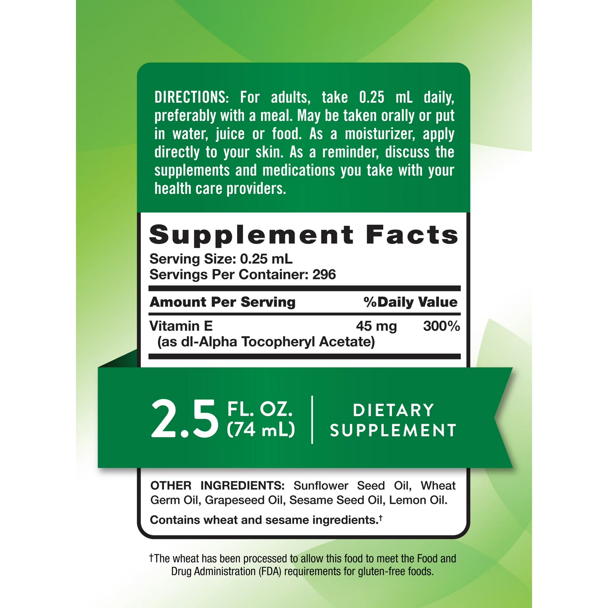 Nt Vitamin E Oil Liquid Unflavored 2.5 Oz - 2.5 FZ Nt Vitamin E Oil Liquid Unflavored 2.5 Oz - 2.5 FZ