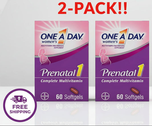 Two boxes of One A Day Women's Prenatal Complete Multivitamin on a white background with '2-Pack!!' text.