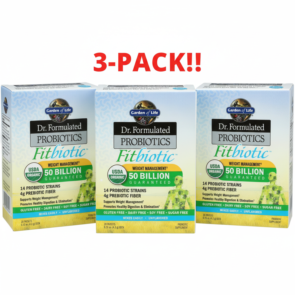 Three boxes of Dr. Formulated Probiotics Fitbiotic with a '3-Pack!' label on a white background.