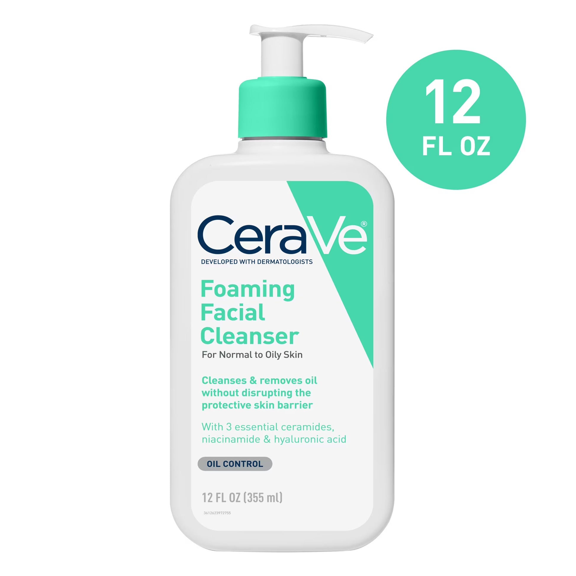 CeraVe Foaming Facial Cleanser – Normal to Oily Skin, 12 fl oz (2-Pack) Facial Cleanser CeraVe