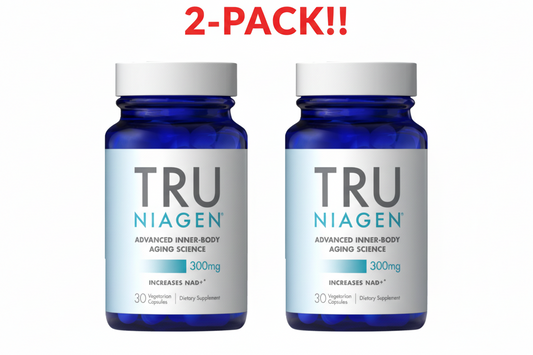 Two bottles of TRU NIAGEN supplements with a '2-Pack!' label on a white background.