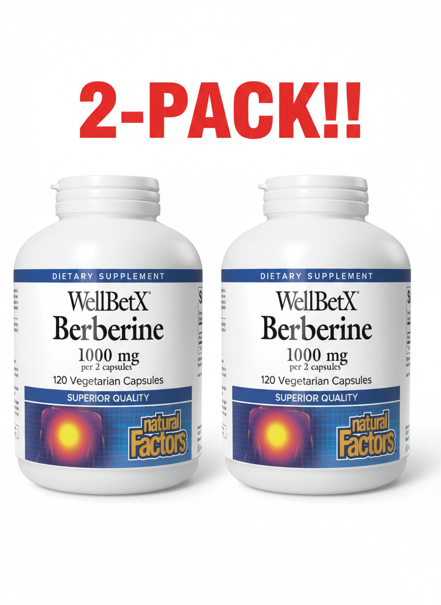 Two bottles of WellBetX Berberine dietary supplement with '2-Pack!!' text on a white background.