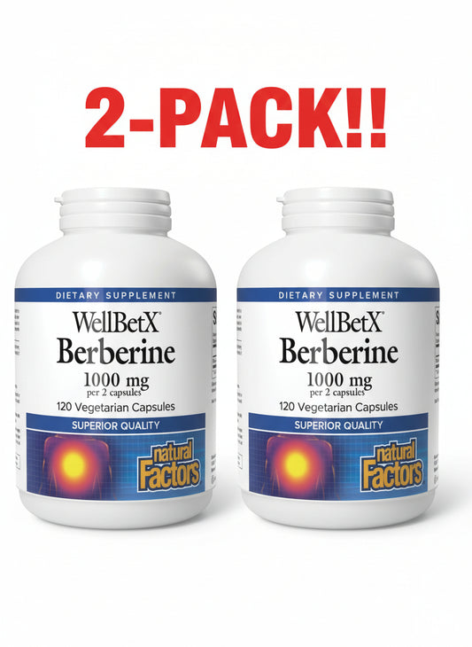 Two bottles of WellBetX Berberine dietary supplement with '2-Pack!!' text on a white background.