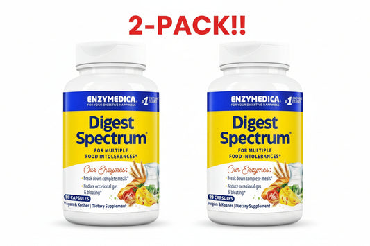 Two bottles of Enzymedica Digest Spectrum supplement with a '2-Pack!!' label on a white background.