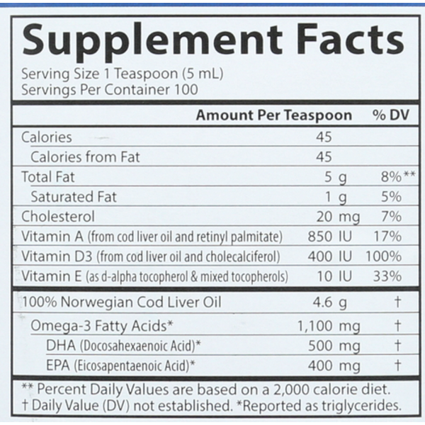 Supplement facts label for a product containing cod liver oil.