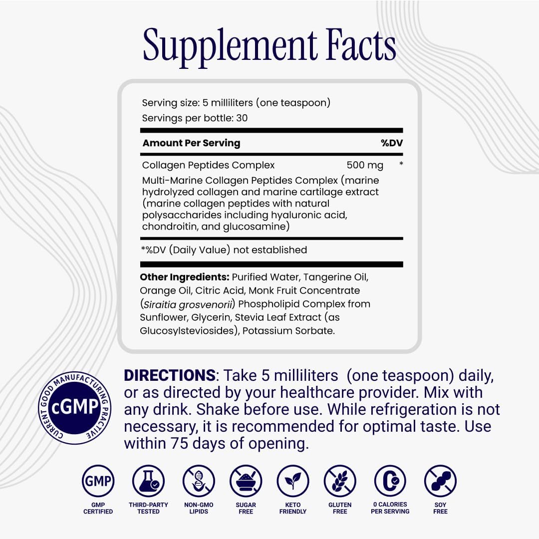 Supplement facts label with collagen peptides complex on a white background