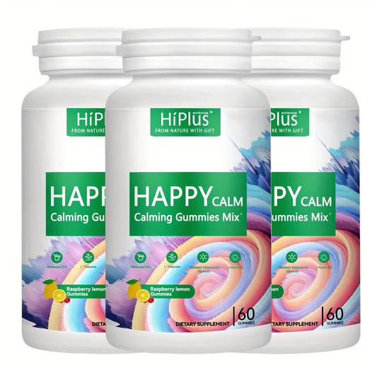 3-PACK! Hiplus Calming Gummies - Lot of 3 (180 Count Total) Raspberry Lemon Magnesium Glycinate Ashwagandha L-Theanine for Relaxing Focus and Sleep Support