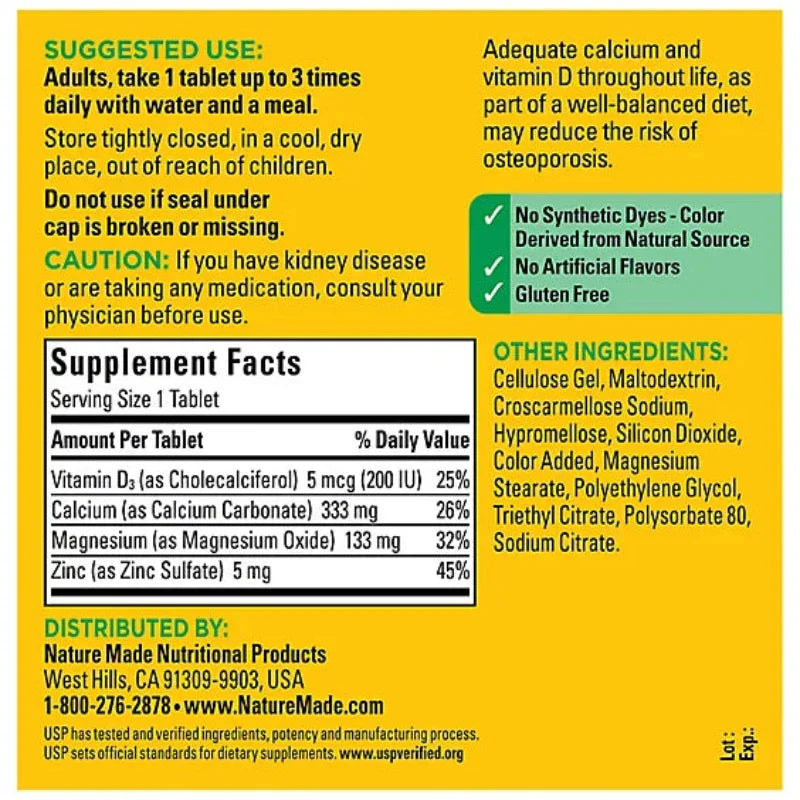 Nature Made Dietary Supplement Tablets Minerals Calcium Magnesium Zinc With Vitamin D - 300 Count Nature Made Dietary Supplement Tablets Minerals Calcium Magnesium Zinc With Vitamin D - 300 Count