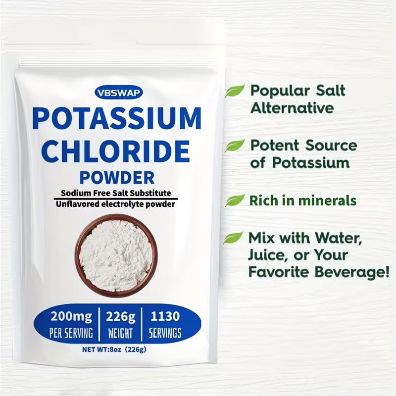 V3SWAP Potassium Chloride Powder package with product details on a white background