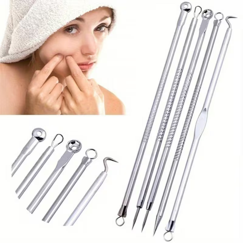 Set of skincare tools with a woman applying cream to her face.