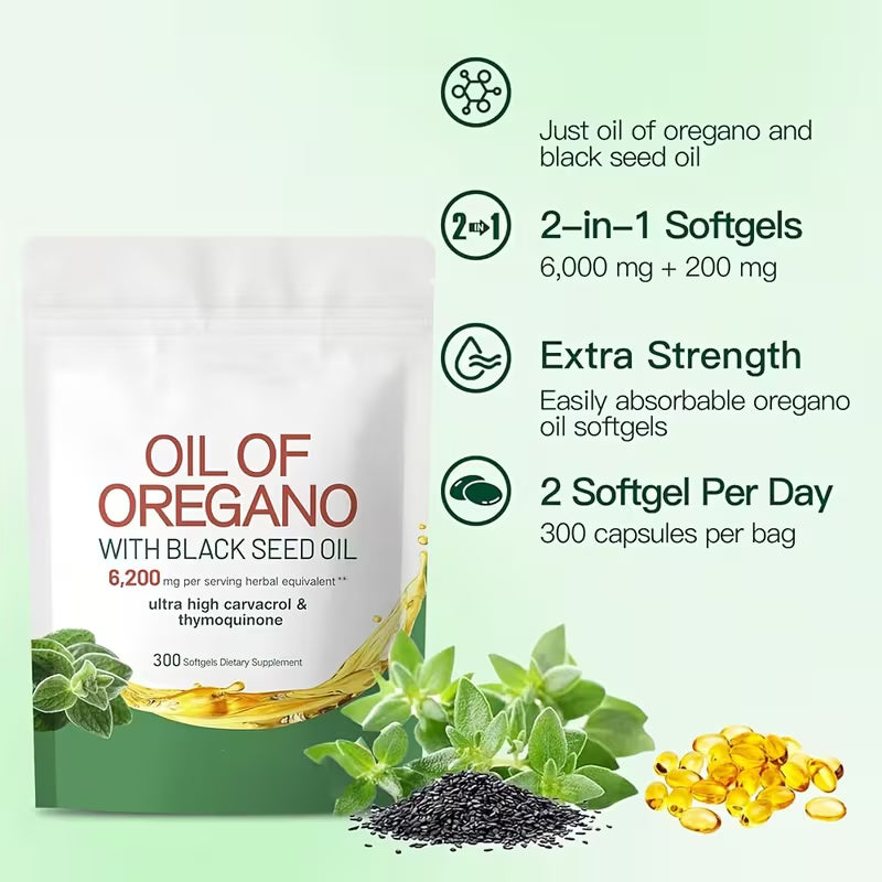 Oil of Oregano 300 Capsules with Black Seed Oil Peaceful Pleasures