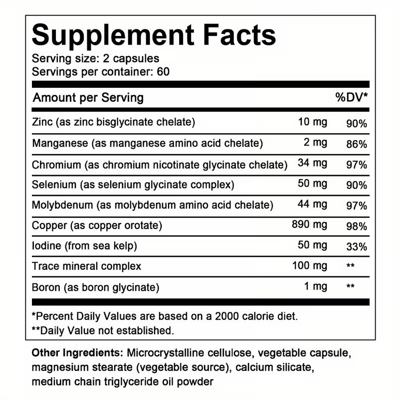 Supplement facts label with detailed nutritional information on a white background