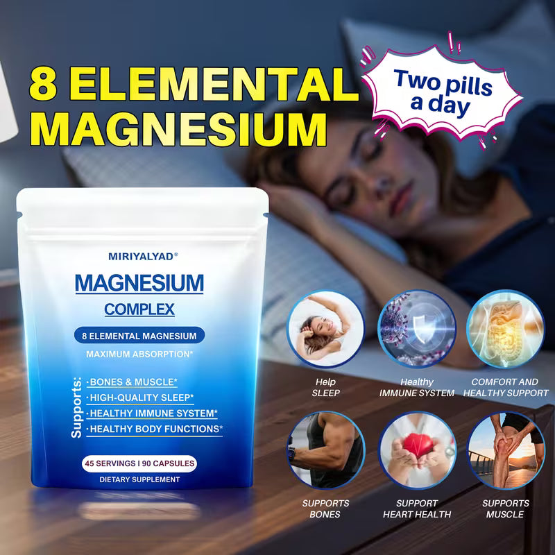 Magnesium Complex 8-in-1 | 90 Capsules | Glycinate & Citrate Supplements Peaceful Pleasures Health and Wellness