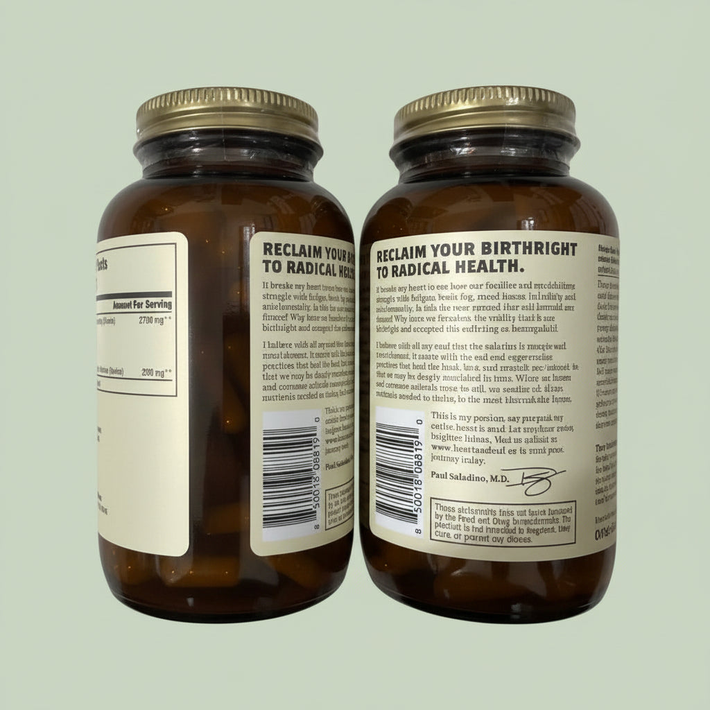 Two brown glass bottles with labels on a textured white background