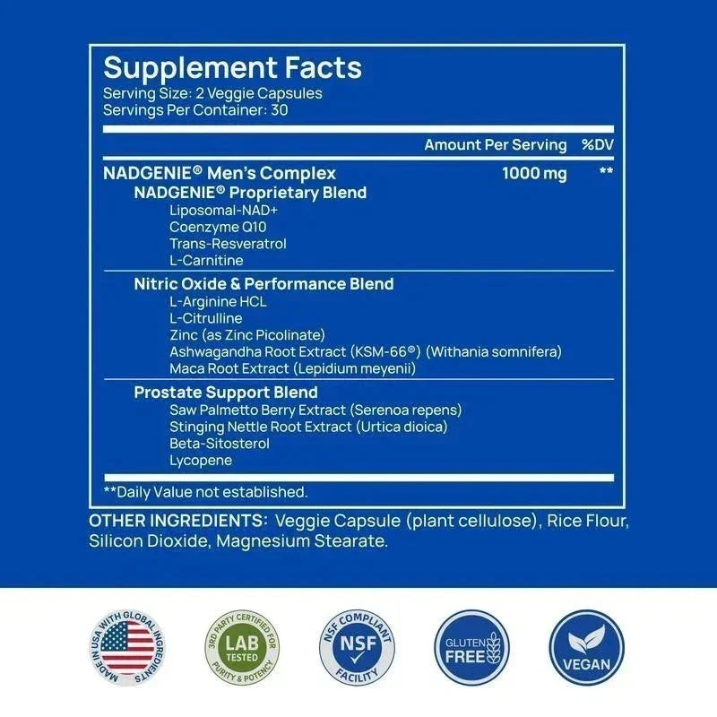 NAD+ Men's Complex 1000mg – 60 Capsules Peaceful Pleasures
