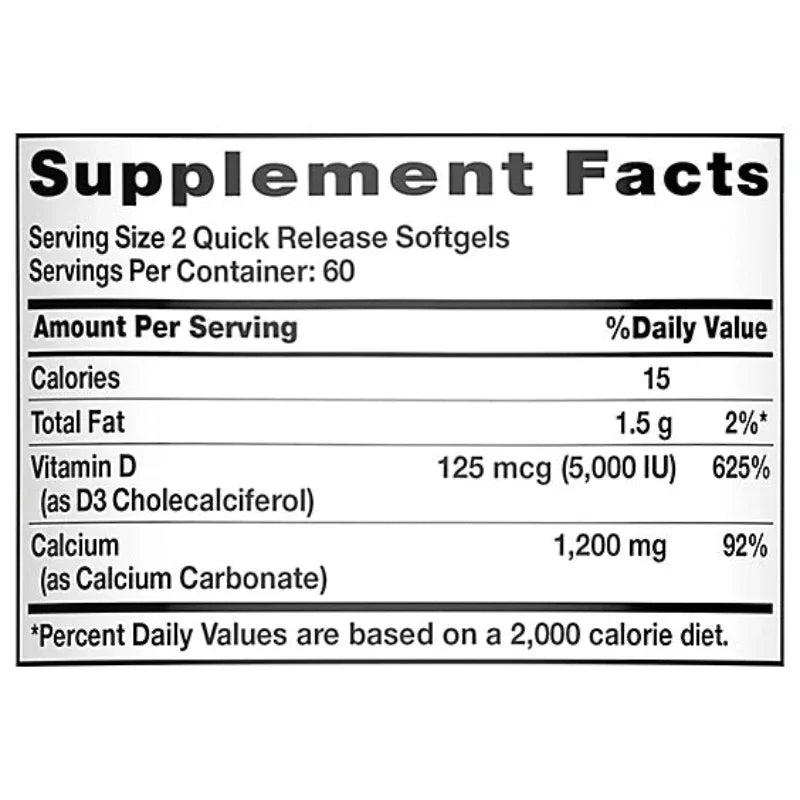 Nature's Truth Calcium 1200 mg Plus Vitamin D3 5000 IU - 120 Count Nature's Truth Calcium 1200 mg Plus Vitamin D3 5000 IU - 120 Count