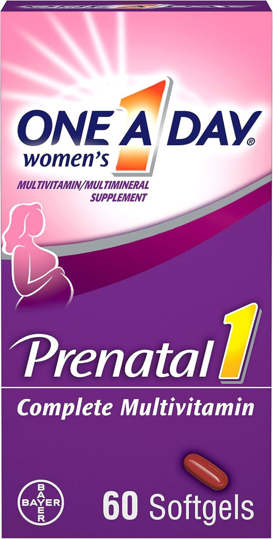 One A Day Women's Prenatal multivitamin supplement packaging on a white background
