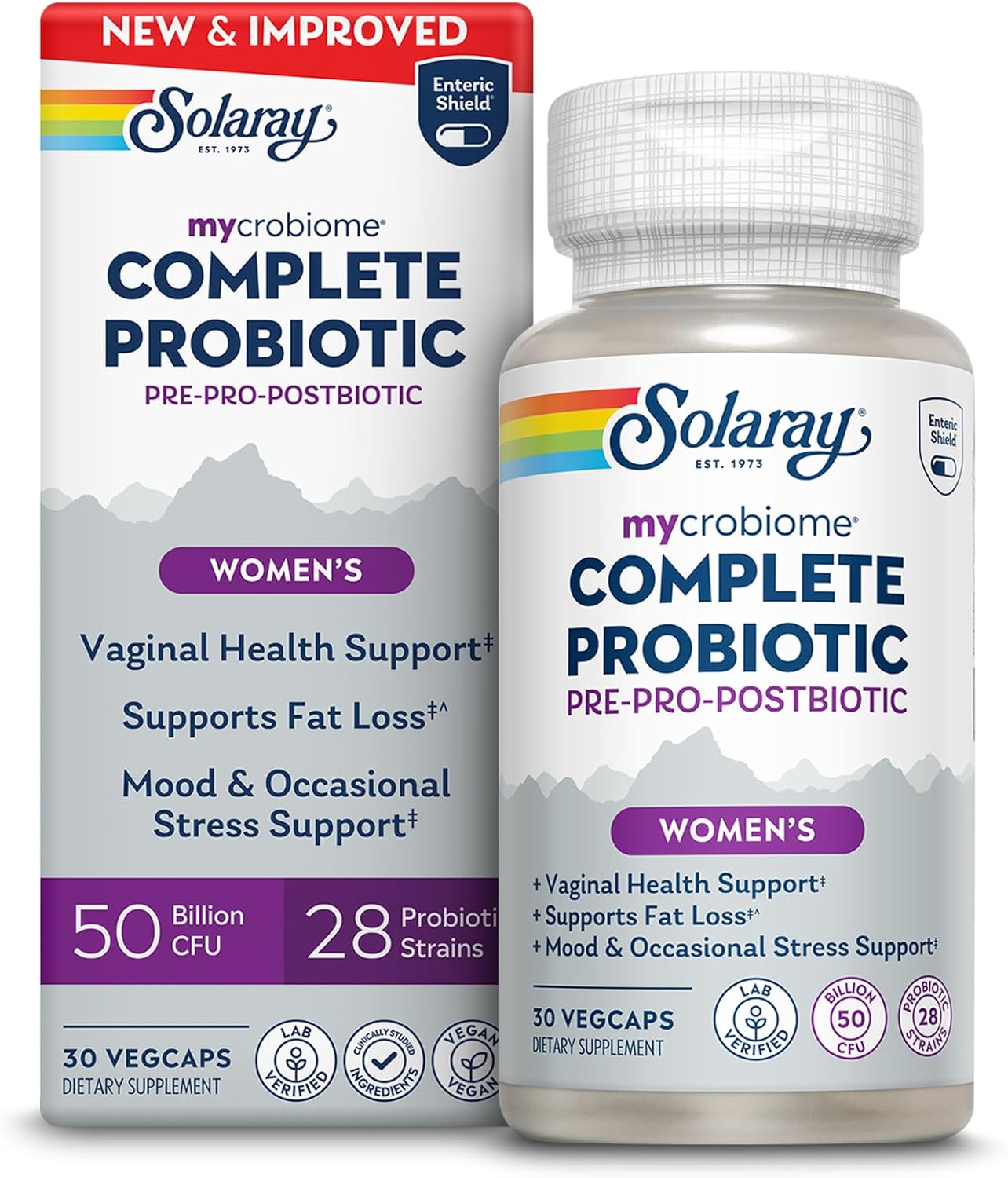 Solaray mycrobiome Complete Probiotic packaging for women on a white background