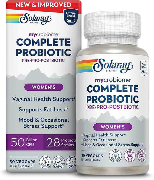 Solaray mycrobiome Complete Probiotic packaging for women on a white background