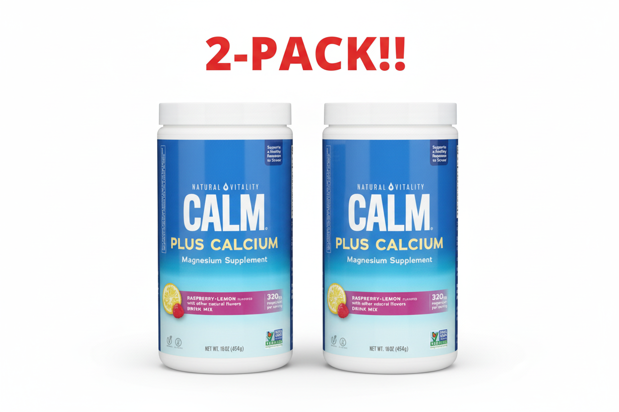 Natural Vitality Calm Magnesium & Calcium Supplement Double Pack! - Raspberry Lemon Powder (Two 16 oz Canisters) - Balanced Mineral Mix for Muscle & Stress Support