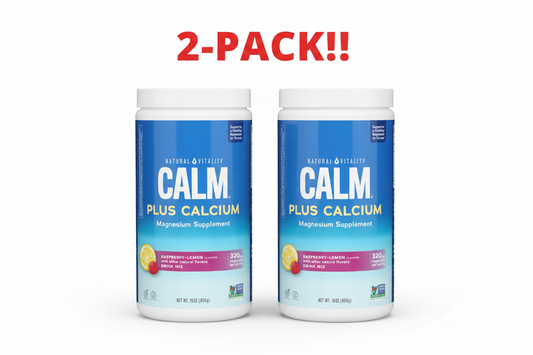 Natural Vitality Calm Magnesium & Calcium Supplement Double Pack! - Raspberry Lemon Powder (Two 16 oz Canisters) - Balanced Mineral Mix for Muscle & Stress Support