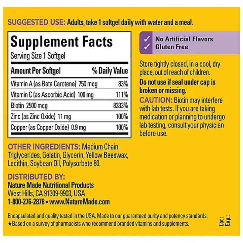 Nature Made Nail Skin Hair Soft Gel Vitamin - 120 Count Nature Made Nail Skin Hair Soft Gel Vitamin - 120 Count