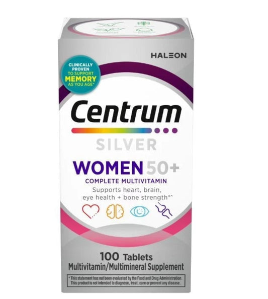 Centrum Silver Women 50+ multivitamin package on a white background