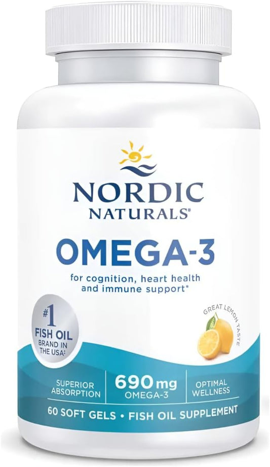 Nordic Naturals Omega-3 supplement bottle on a white background